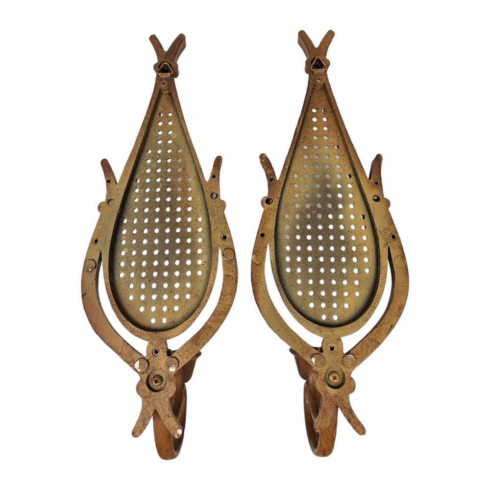 Vintage Homco Rattan Teardrop Candle Sconce Holders w Cups Wall Mount Boho - Picture 11 of 11